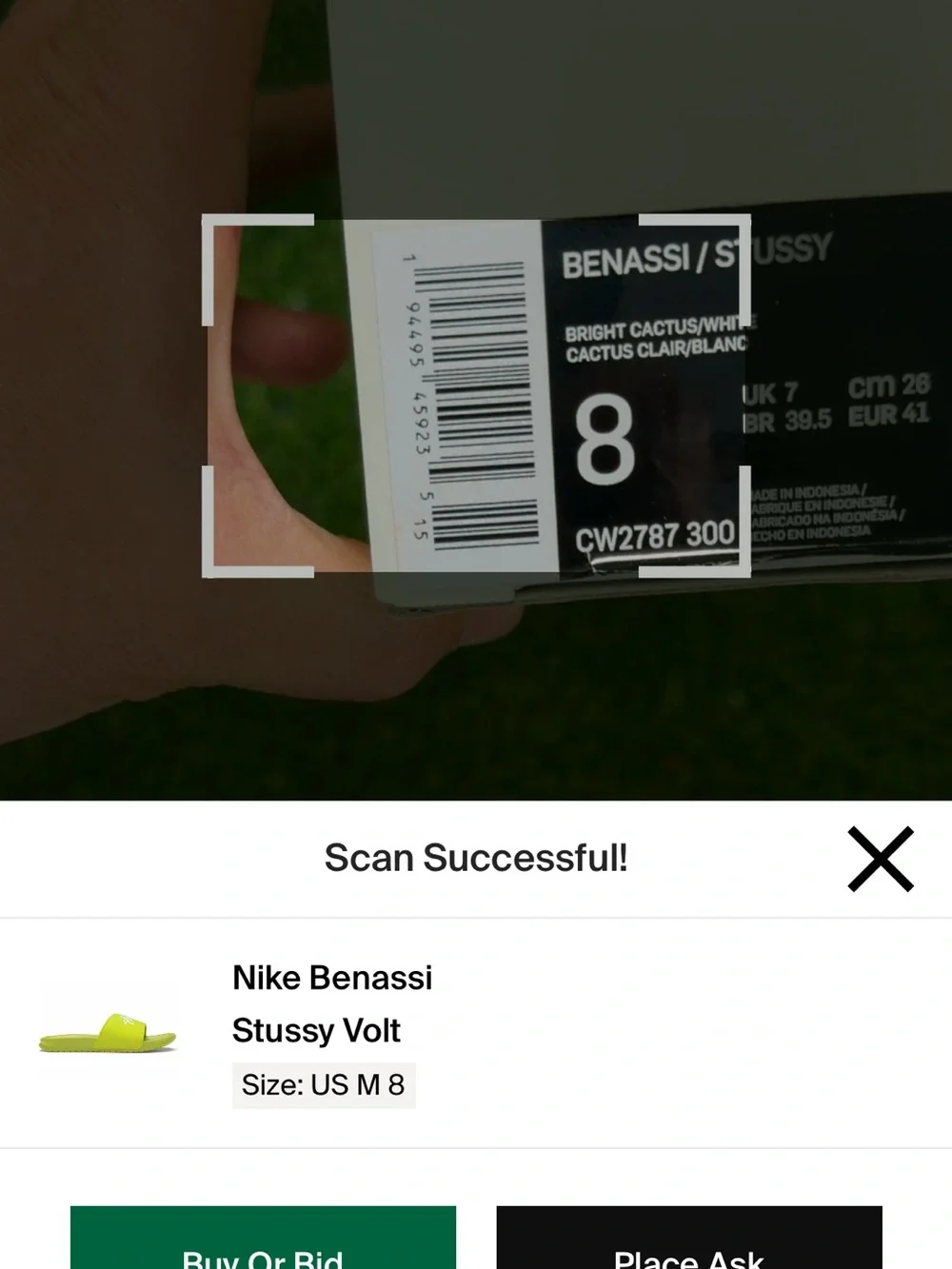 Nike x Stussy Benassi Slide Bright Cactus Volt Green CW2787-300 Men's Size 8 NIB